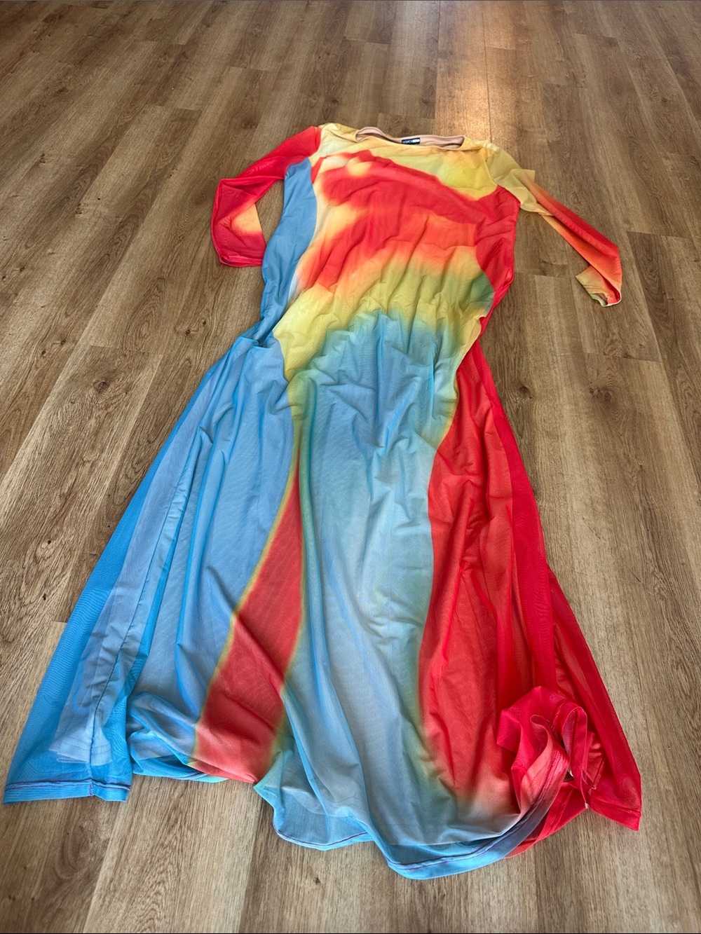 Fashion Nova Ombre Maxi Dress in Red, Yellow & Blue